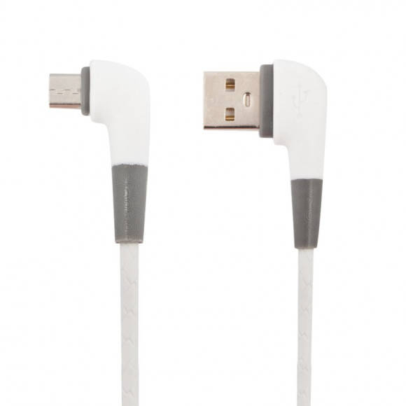 USB кабель "LP" MicroUSB L-коннектор Кожаный шнурок (белый, коробка)