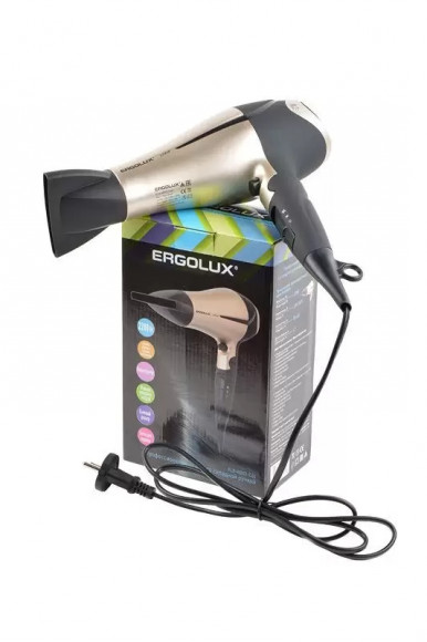 Фен ERGOLUX ELX-HD03-C64, со складной ручкой черный с золотым