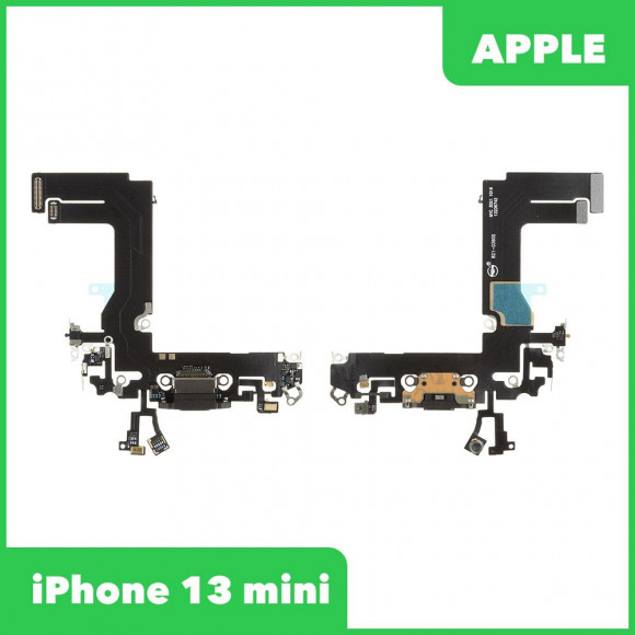 Системный разъем (разъем зарядки) для iPhone 13 mini, микрофон (черный)