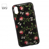 Чехол для Apple iPhone X WK Azure Stone Series Glass Protective Case пластик (красные розы на черном)
