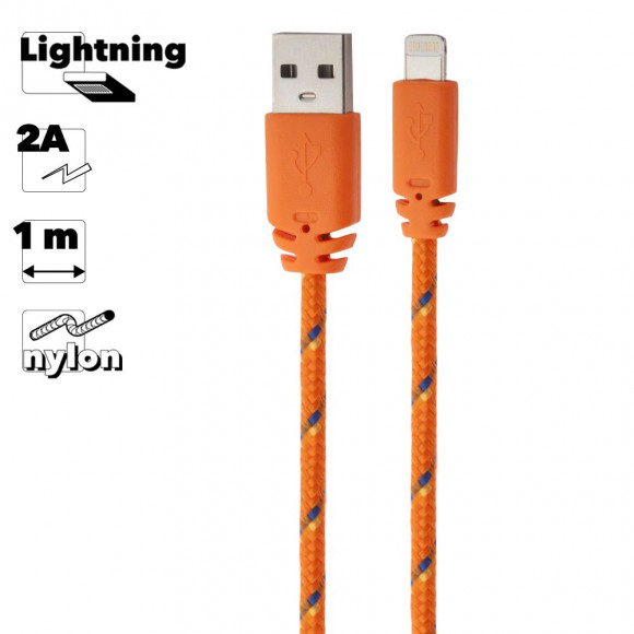 USB кабель "LP" для Apple iPhone, iPad 8-pin в оплетке (красный/черный, европакет)