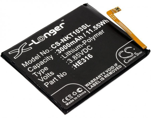 Аккумулятор (батарея) CS-NKT103SL, HE316 для телефона Nokia 6 (TA-1021, TA-1033, TA-1000), 3.85В, 3000мАч, 11.55Wh