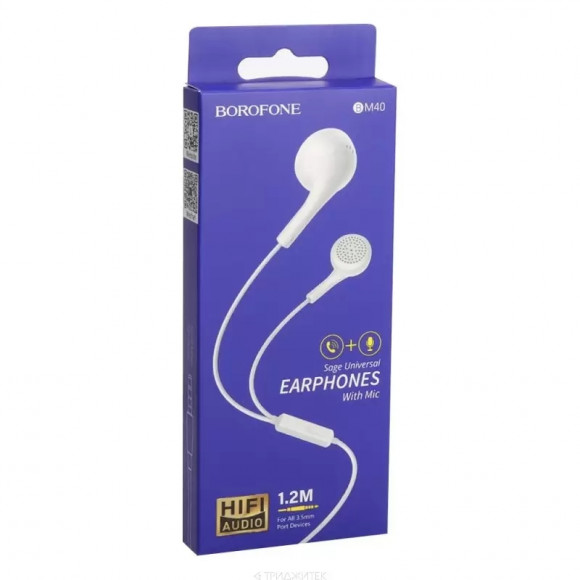 Гарнитура Borofone BM40 Sage Universal Earphones With Mic, белая Гарнитура Borofone BM40 Sage Universal Earphones With Mic, белая
