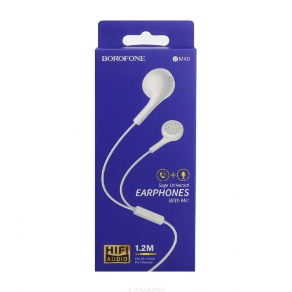 Гарнитура Borofone BM40 Sage Universal Earphones With Mic, белая Гарнитура Borofone BM40 Sage Universal Earphones With Mic, белая