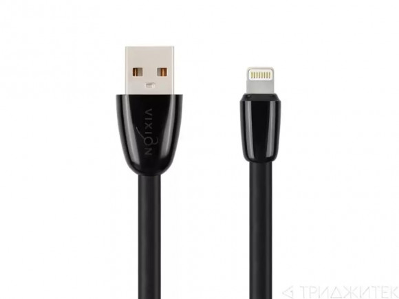 Кабель USB Vixion (K12) для Apple iPhone 5, 5C, 5S, 6, 6 Plus, 6S, 6S Plus, 7, iPad 4 (1м) силиконовый, черный