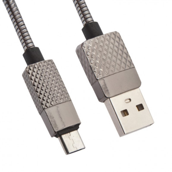USB кабель "LP" MicroUSB металлический Гламурный Ананас (черный, коробка)