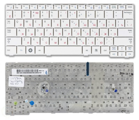 Клавиатура для ноутбука ноутбука Samsung NF110 белая