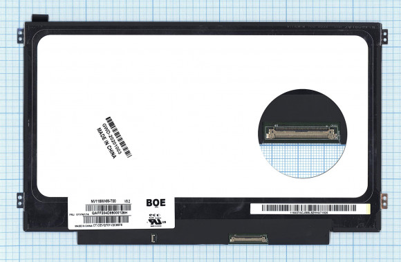 Матрица NV116WHM-T00, 11.6", ADS, 1366x768 (HD), 60 Гц, 40 pin, LED, Slim (тонкая), встроеный тач, разъём справа, уши слева/справа, глянцевая
