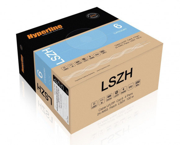 UUTP4-C6-P24-NCR-IN-LSZH-GY-100 (100 м) Кабель витая пара, неэкранированная U/UTP, категория 6, 4 пары (24 AWG), многожильный (patсh), без разделителя