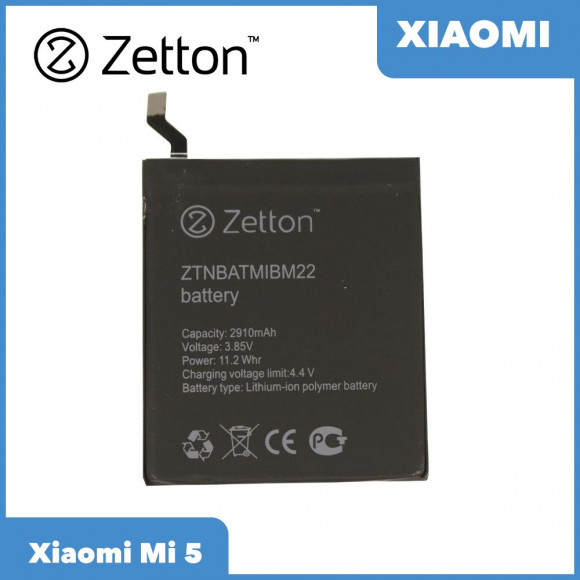 Аккумулятор Zetton для Xiaomi Mi 5 2910 mAh, Li-Pol аналог BM22