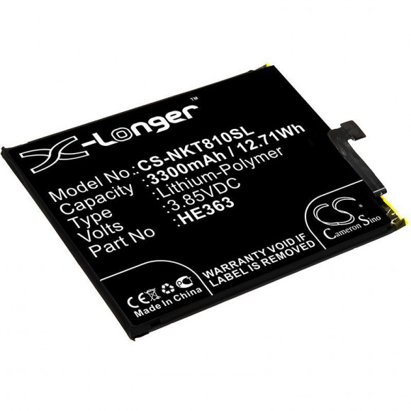 Аккумулятор (батарея) CS-NKT810SL, HE363, HE362, HE377 для телефона Nokia 8.1 TA-1119, TA-1128, 3.85В, 3300мАч, 12.71Wh