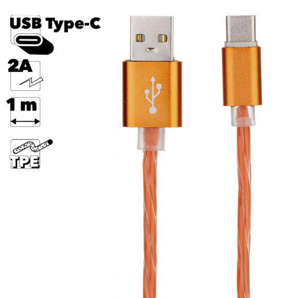 USB кабель "LP" Type-C Косичка, 1 метр (оранжевый, европакет)