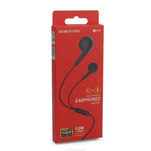 Гарнитура Borofone BM40 Sage Universal Earphones With Mic, черная Гарнитура Borofone BM40 Sage Universal Earphones With Mic, черная