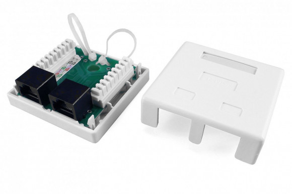 SB1-2-8P8C-C6-WH Розетка компьютерная RJ-45(8P8C), категория 6, двойная, внешняя, Dual IDC Hyperline