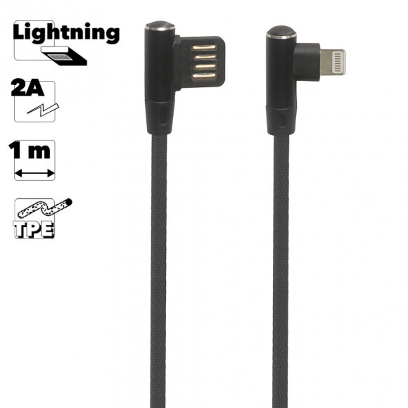 USB кабель "LP" для Apple Lightning 8-pin оплетка Т-порт, 1 метр (черный, европакет)