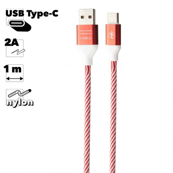 USB кабель "LP" USB Type-C Волны (красный, белый, европакет)