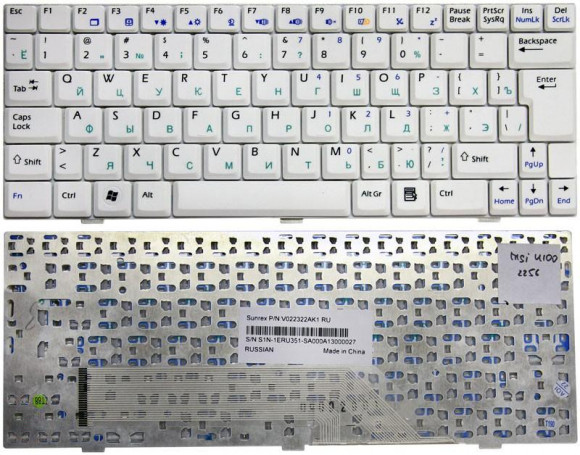 Клавиатура для ноутбука ноутбука MSI Wind U90, U100, U110, U120, белая