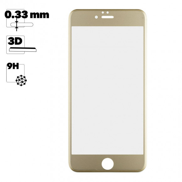 Защитное стекло "LP" для Apple iPhone 6, 6S Plus Tempered Glass 3D с рамкой 0.33 мм, 9H, золотое (ударопрочное)