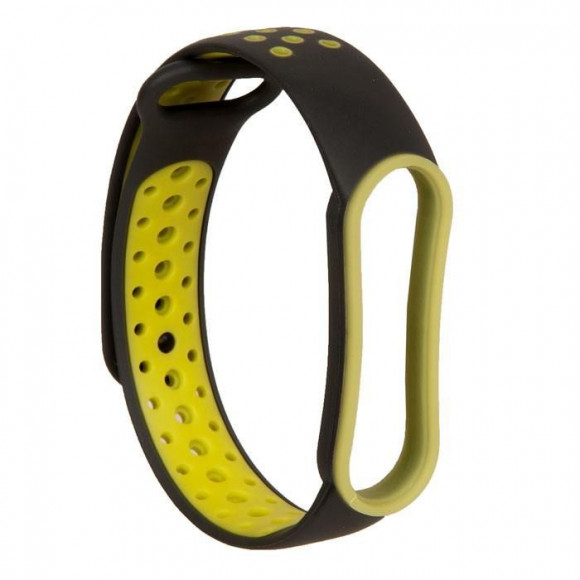 Силиконовый ремешок перфорированный NK для Xiaomi Mi Band 5 (3), черный+желтый, на кнопке