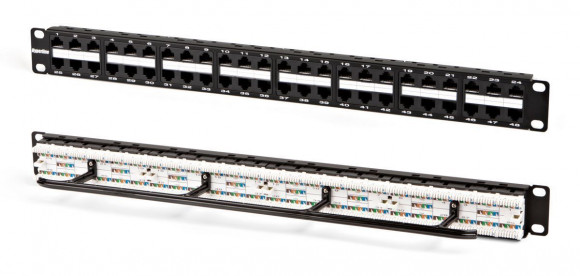 PPHD-19-48-8P8C-C6-110D Патч-панель 19", 48 портов RJ-45, категория 6, UTP, 1U, высокой плотности с задним кабельным органай Hyperline