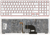 Клавиатура для ноутбука Sony Vaio SVE17 белая рамка розовая с подсветкой Клавиатура для ноутбука Sony Vaio SVE17 белая рамка розовая с подсветкой