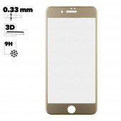 Защитное стекло "LP" для Apple iPhone 8, 7 Plus Tempered Glass 3D с рамкой 0.33 мм, 9H, золотое (ударопрочное)