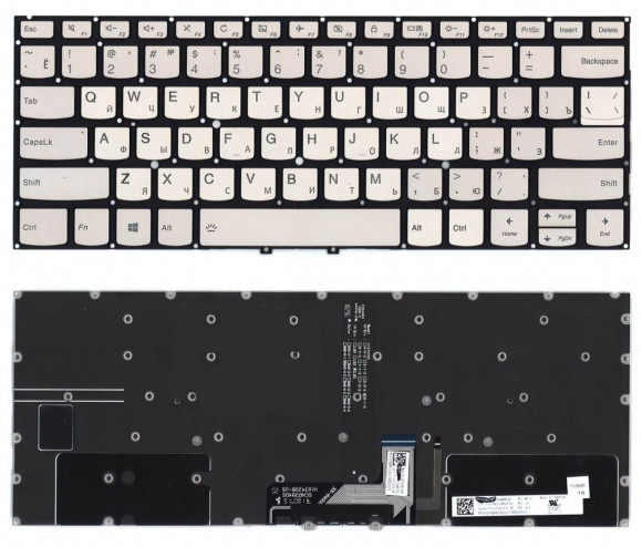 Клавиатура для ноутбука Lenovo Yoga C930-13IKB серебро