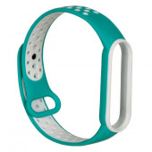 Силиконовый ремешок перфорированный NK для Xiaomi Mi Band 5 (5), бирюзовый+белый, на кнопке Силиконовый ремешок перфорированный NK для Xiaomi Mi Band 5 (5), бирюзовый+белый, на кнопке