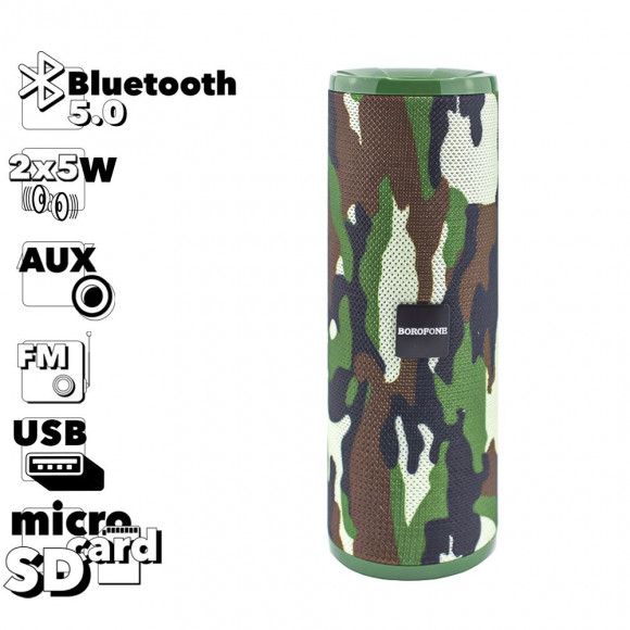 Bluetooth колонка Borofone BR1 Beyond Sportive, BT 5.0, 5Wх2, AUX/microSD/USB/FM, камуфляж