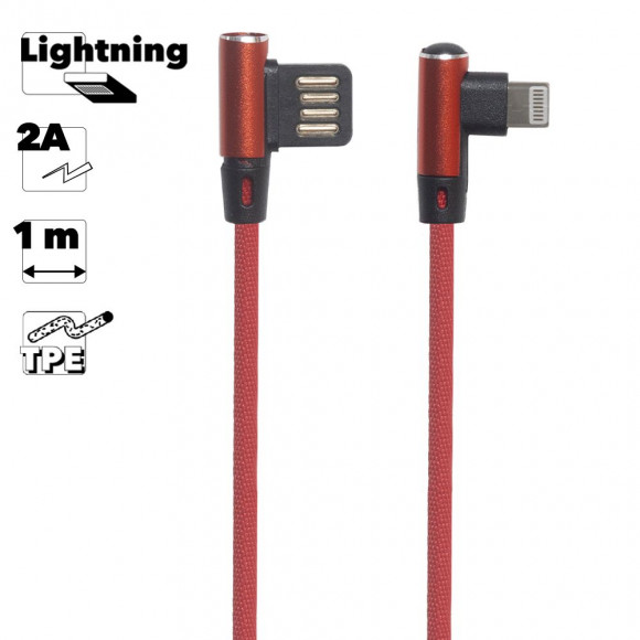 USB кабель "LP" для Apple Lightning 8-pin оплетка Т-порт, 1 метр (красный, европакет)