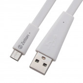 USB кабель Zetton USB SyncCharge Flat Wide Data Cable USB to Micro USB плоский пластиковые разьемы (белый) ZTUSBFWWMC