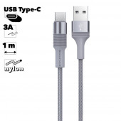 USB кабель BOROFONE BX21 Outstanding Type-C, 1м, 3A, нейлон (серый)