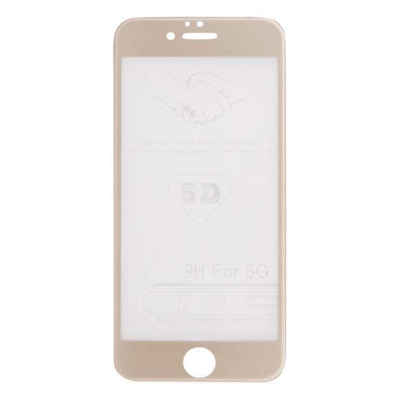 Защитное стекло для Apple iPhone 6, 6s Tempered Glass 5D, золотое (ударопрочное) (OEM)