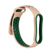 Силиконовый ремешок перфорированный NK для Xiaomi Mi Band 5 (6), пудровый+зеленый, на кнопке Силиконовый ремешок перфорированный NK для Xiaomi Mi Band 5 (6), пудровый+зеленый, на кнопке