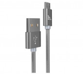 Кабель USB HOCO X2 knitted, USB - Micro USB, 2.4А, 1м, серый Кабель USB HOCO X2 knitted, USB - Micro USB, 2.4А, 1м, серый