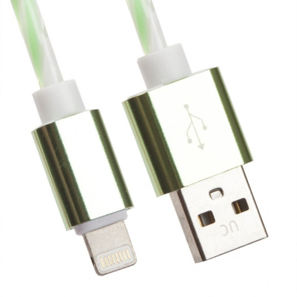 USB кабель "LP" для Apple 8-pin витая пара с металл. разъемами, 1 метр (белый с зеленым, европакет)
