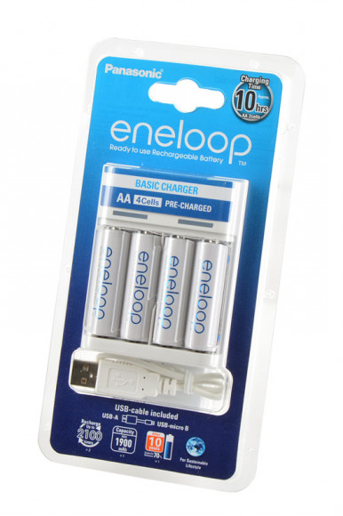 Зарядное устройство для аккумуляторов (элементов питания) Panasonic eneloop K-KJ61MCC40USB Basic Charger + 4АА, 1900мАч BL1