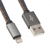 USB Дата-кабель для Apple 8-pin в джинсовой оплетке (синий, коробка)