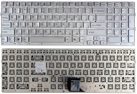 Клавиатура для ноутбука ноутбука Sony Vaio VPC-CB VPC-CB17, серебристая