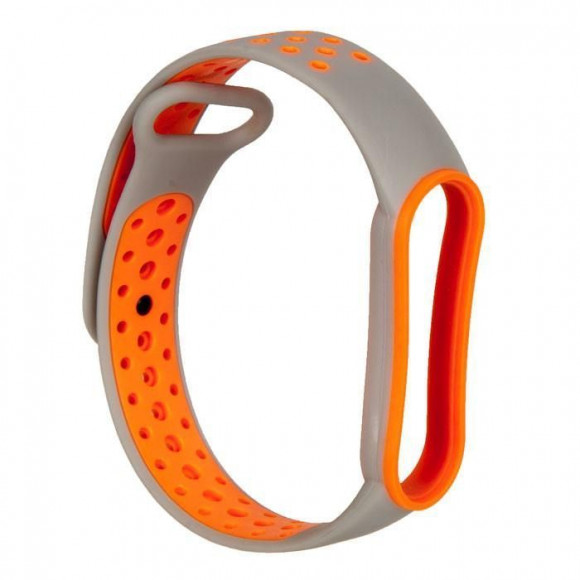Силиконовый ремешок перфорированный NK для Xiaomi Mi Band 5 (9), серый+оранжевый, на кнопке