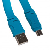 USB Дата-кабель MicroUSB плоский линейка см. ft 1.2 метра (синий, европакет)