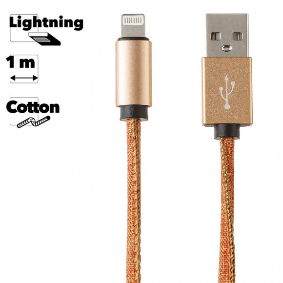 USB Дата-кабель для Apple 8-pin в джинсовой оплетке (оранжевый, коробка)