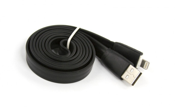 USB кабель "LP" для Apple iPhone, iPad Lightning 8-pin плоский широкий (черный, европакет)