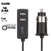 Автомобильное зарядное устройство "LP" с 1-USB QC 3.0 + 2-USB выходами общий ток 3А провод 1.1 метра, черный Автомобильное зарядное устройство "LP" с 1-USB QC 3.0 + 2-USB выходами общий ток 3А провод 1.1 метра, черный