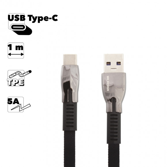 USB кабель WK High-End Sensh Data Cable Metal Armor WDC-110a USB Type-C 5A, черный