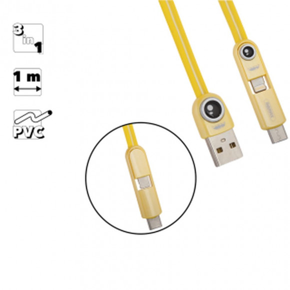 USB кабель 3 в 1 Remax Cutie 3 in 1 Cable RC-073th для Apple 8-pin, MicroUSB, USB Type-C, желтый