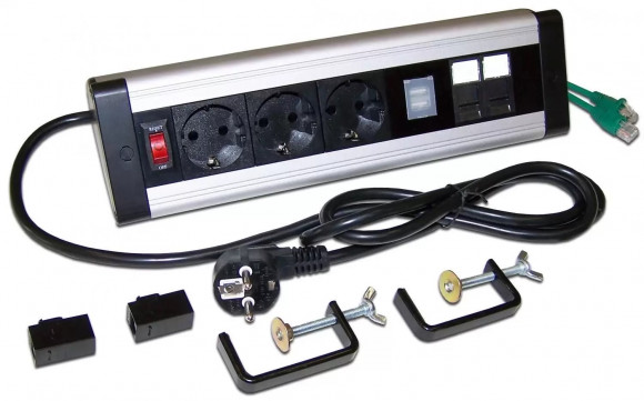 Блок розеток: 3 эл. модуля, 2 USB модуля, 2 порта кат.6, LAN-WA-DC/3G+2UC+2C6