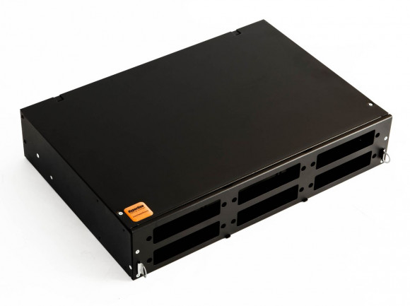 FO-19V-2U-6xSLT-W130H30-48UN-BK Бокс оптический универсальный 19'; выдвижной, с полкой, от 8 до 48 портов (SC, duplex LC, ST, FC), со сплайс пластиной