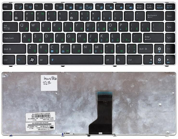 Клавиатура для ноутбука Asus UL30, K42, черная с серебристой рамкой