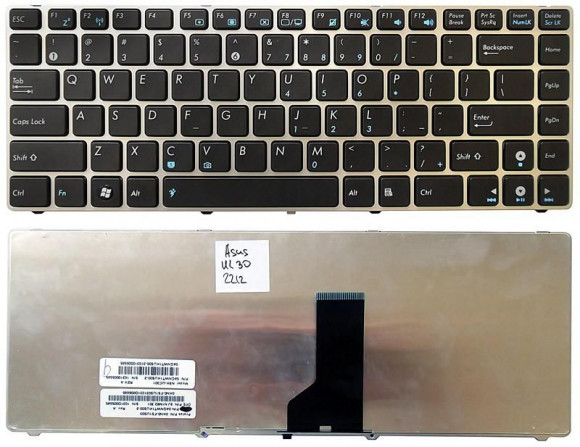 Клавиатура для ноутбука Asus UL30, K42, черная с серебристой рамкой
